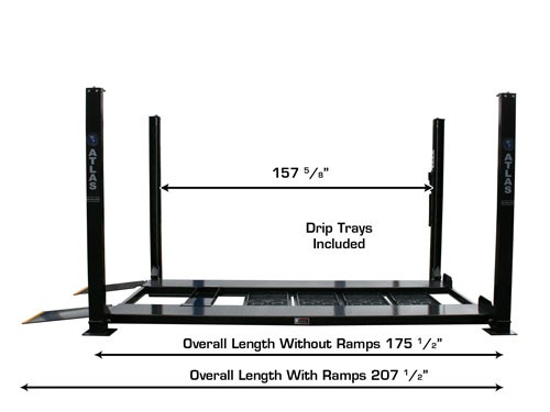 Atlas Garage Pro 8,000 EXT 4 Post Car Lift dimensions