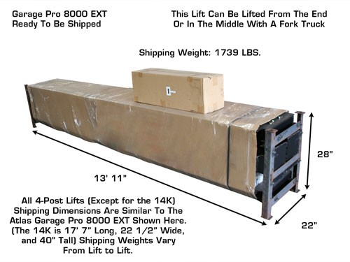 Atlas Garage Pro 8,000 EXT 4 Post Car Lift shipping crate