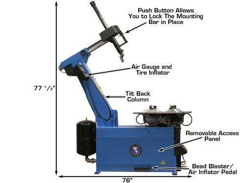 ATLAS TC755 Tilt-Back Electric/Pneumatic Tire Changer w/Bead Blaster