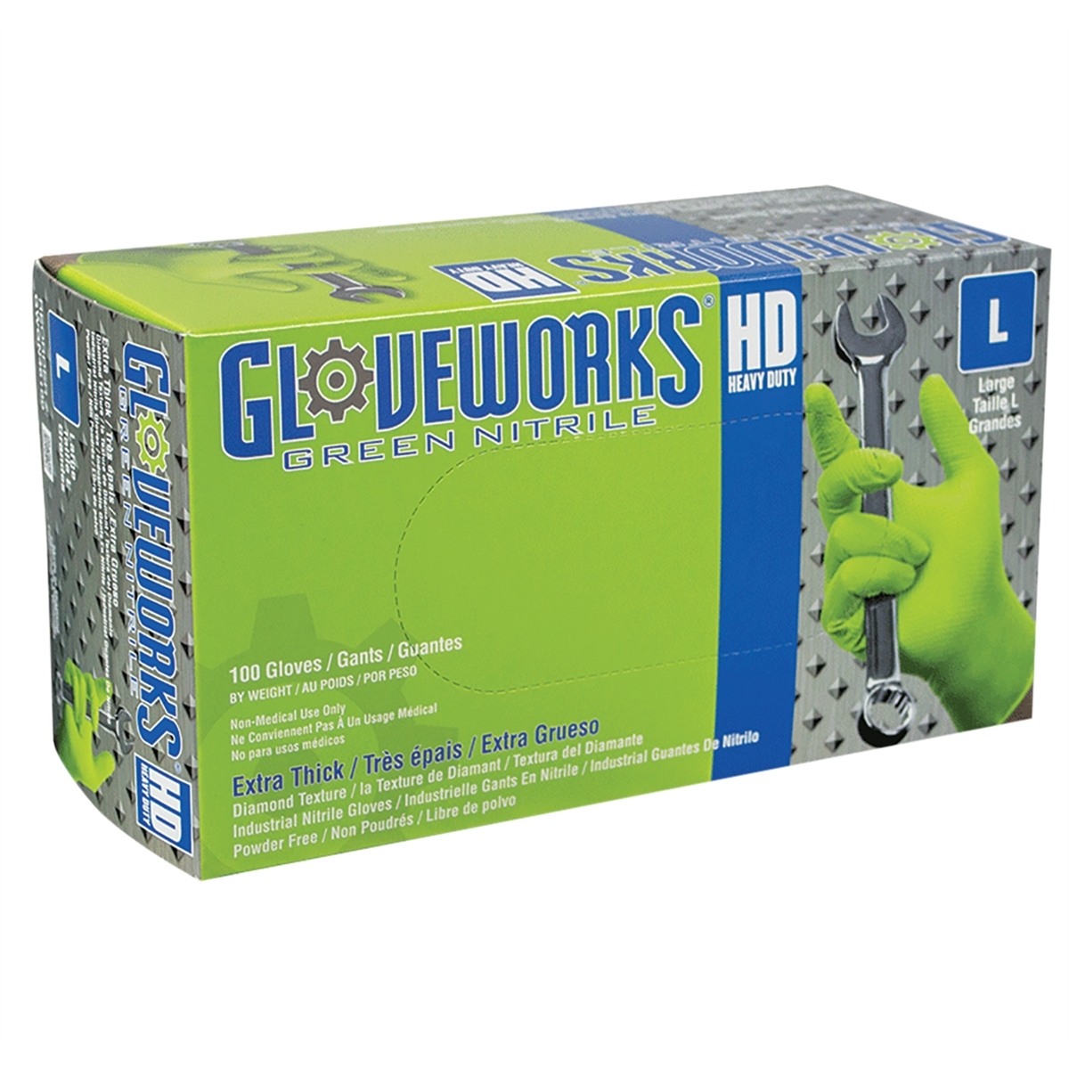 GLOVEWORKS M GREEN NITRILE  DIAMOND GRIP