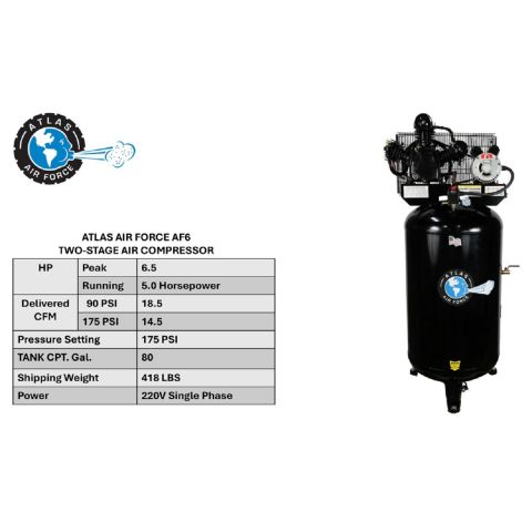 Atlas Equipment 5HP 80 Gallon Vertical Air Compressor (No Mag Starter)