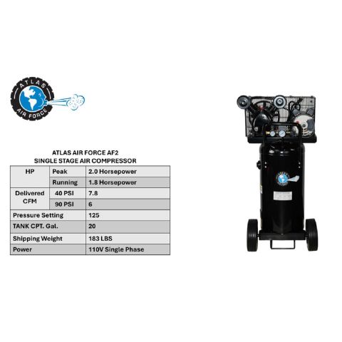 Atlas Automotive Equipment Air Force AF2 Portable 2HP 20 Gallon Air Compressor