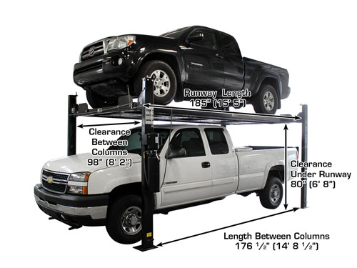 Atlas Garage Pro 8000 EXT-L 4 Post Lift (Dimensions)