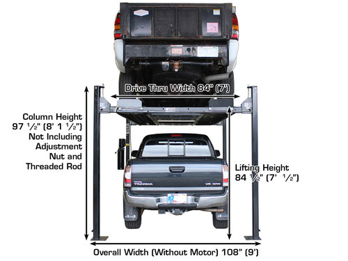 Atlas Garage Pro 8000 EXT-L 4 Post Lift (Dimensions)