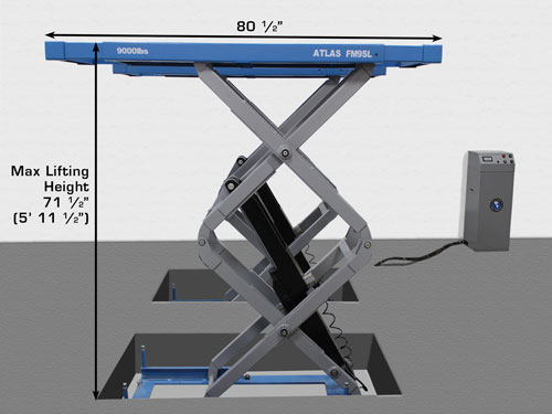 ATLAS FM9SL Flush Mount In-Ground Commercial Grade 9,000 Lbs. Capacity Scissor Lift ATLAS FM9SL Flush Mount In-Ground Commercial Grade 9,000 Lbs. Capacity Scissor Lift
