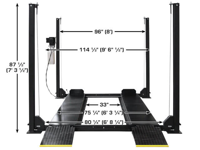 Apex 8  Four Post Lift - Dimensions