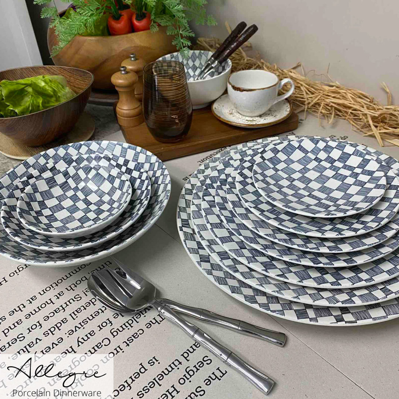 13.5 in. Show Plate/ Serving Plate for 8 to 10 Persons Checkers Ivory Allegre