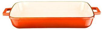 40 x 26 cm Orange Cast Iron Rectangle Baking Tray - Lava