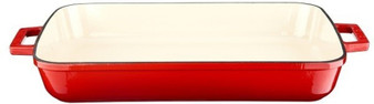 40 x 26 cm Red Cast Iron Rectangle Baking Tray - Lava