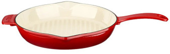 28 cm Red Cast Iron Round Grill Pan, Self-Handled - Lava