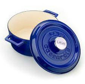 24 cm Blue & White Cast Iron  Round Casserole 4.49 L - Lava