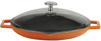 30 cm Orange Cast Iron Round Casserole with Handles and Glass Lid - Lava