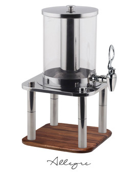 Beverage Dispenser 3.5 L with Ice Tube, Non-Drip Faucet Tap, Stainless Steel Stand & Acacia Wood Base