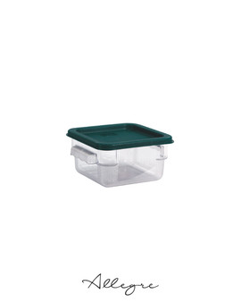 Polycarbonate Food Container 2 L. with Green Square Lid 7.4 in.