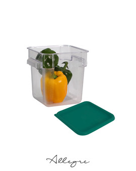 Polycarbonate Food Container 4 L. with Green Square Lid 7.4 in.