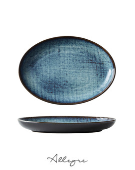 10.75 in. Oval Dinner Plate/ Serving Plate for 2 to 3 Persons - Knit Denim