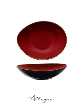 9 in. Ovalish Shallow Serving Bowl for 4 to 6 Persons 634 ml - Rustic Crimson