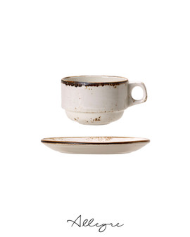 200 ml Stackable Coffee/ Tea Cup and 5.75 in. Saucer - Speckled White