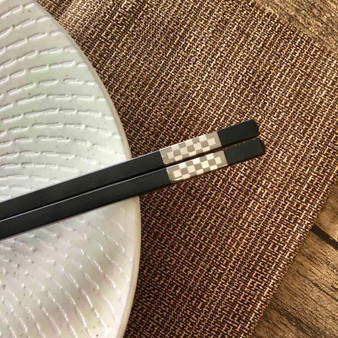 10.6 in. Black Chopsticks with Checkered Tip, 1 Pair