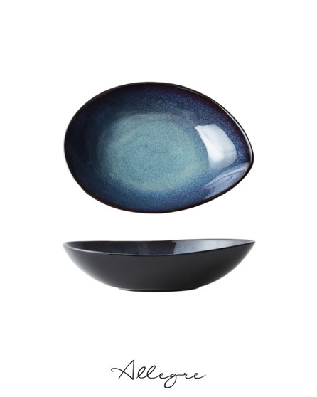 9 in. Ovalish Shallow Serving Bowl for 4 to 6 Persons 634 ml - Rustic Lapis