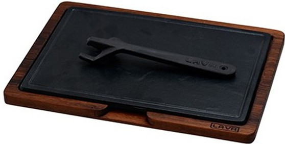 Rectangle Cast Iron Hot Plate 30 x 20 cm with Wooden Board - Lava