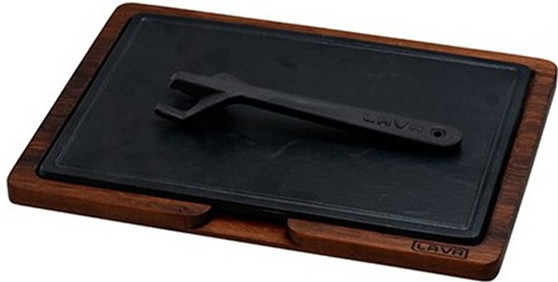 Rectangle Cast Iron Hot Plate 33 x 22 cm with Wooden Board - Lava