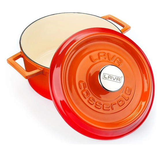 24 cm Orange & White Cast Iron Round Casserole 4.49 L - Lava