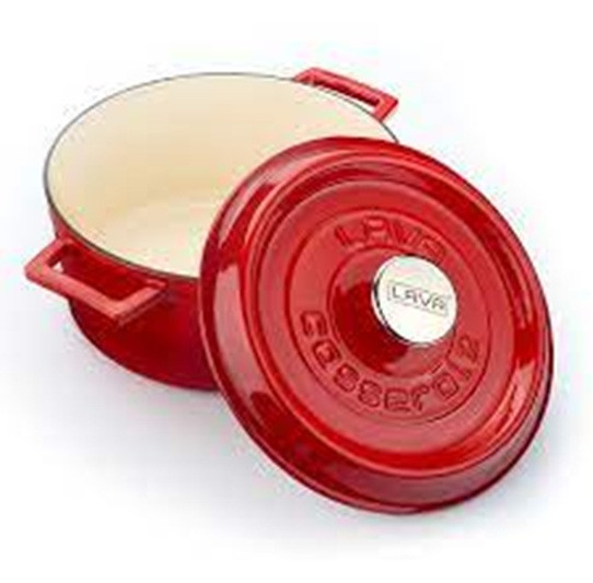 24 cm Red & White Cast Iron Round Casserole 4.49 L - Lava