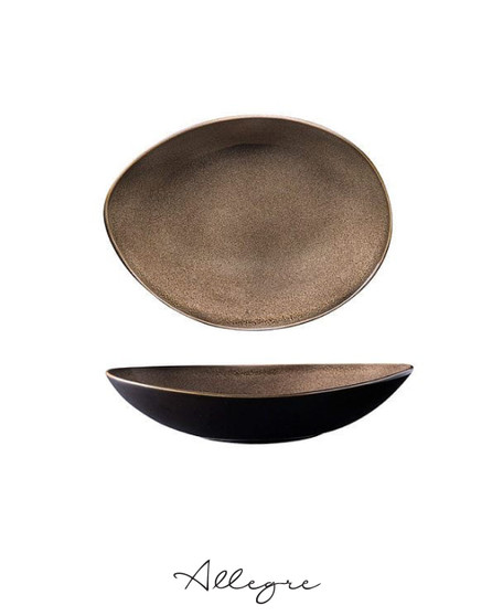 9 in. Ovalish Shallow Serving Bowl for 4 to 6 Persons 634 ml - Rustic Chestnut