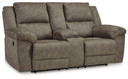 Laresview - Fossil - Dbl Reclining Loveseat With Console - Faux Leather