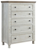 Havalance - White / Gray - Five Drawer Chest