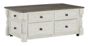 Havalance - White / Gray - Lift Top Cocktail Table With Storage Drawers