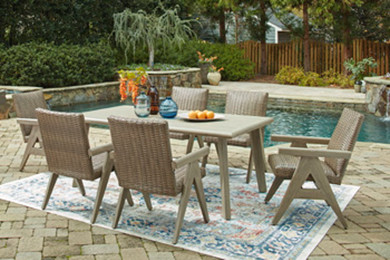 Carisbo - Beige - Rectangle Dining Table With Umbrella Option