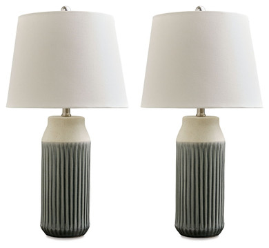 Afener - Blue / Beige - Ceramic Table Lamp (Set of 2)