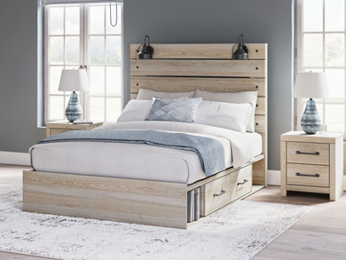 Senbry - Tan - Queen Panel Bed With Side Storage