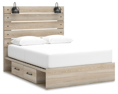 Senbry - Tan - Queen Panel Bed With 2 Under Bed Storage Units