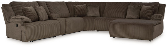 Top Tier - Chocolate - 6-Piece Reclining Sectional With Raf Press Back Chaise - Fabric Top Tier - Chocolate - 6-Piece Reclining Sectional With Raf Press Back Chaise - Fabric