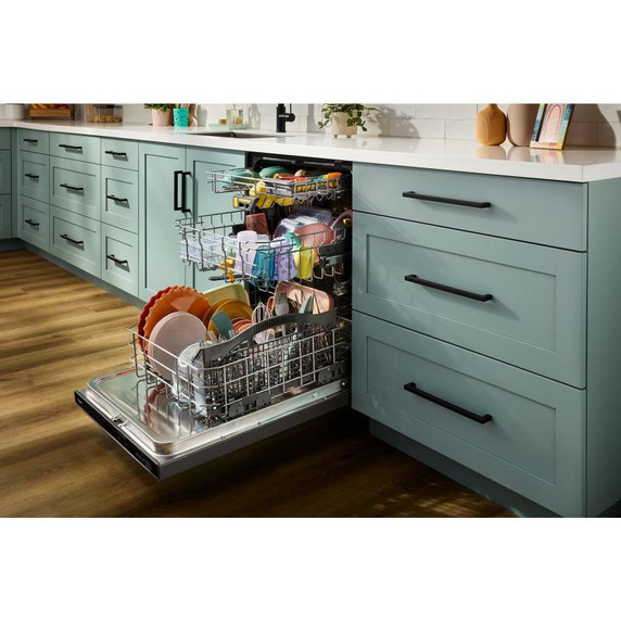 Whirlpool® 24-Inch Dishwasher with Total Coverage Wash Action and Auto Open Air Dry in Fingerprint Resistant Black Stainless WDTS8024SV