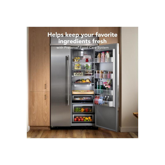Kitchenaid® 29.4 Cu. Ft. 48" Built-In Side-by-Side Refrigerator features Exterior Water and Ice Dispenser with Measured Fill KBSD748SPS