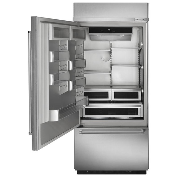Kitchenaid® 20.9 Cu. Ft. 36" Width Built-In Stainless Bottom Mount Refrigerator with Platinum Interior Design KBBL306ESS