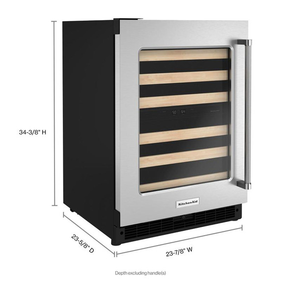 Kitchenaid® 24" Undercounter Wine Cellar with Glass Door and Wood-Front Racks KUWL214KSB