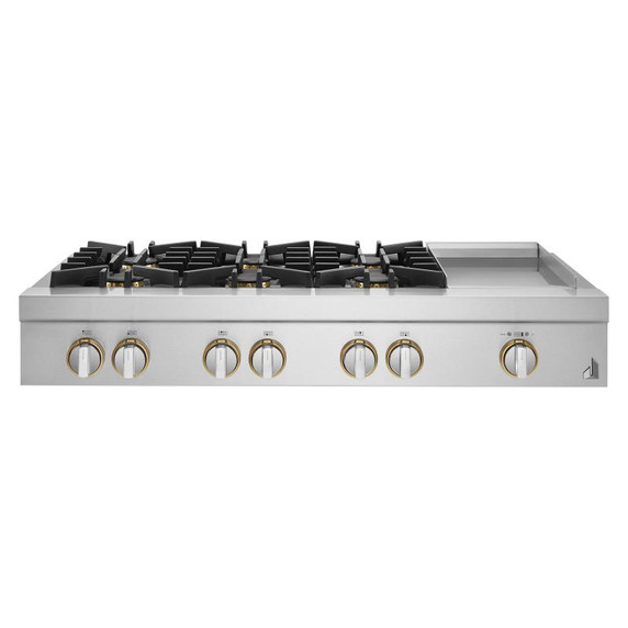 Jennair® 48" RISE™ Gas Professional-Style Rangetop with Chrome-Infused Griddle JGCP548HL