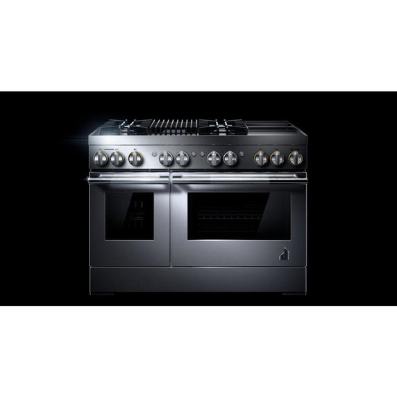 Jennair® RISE™ 48" Dual-Fuel Professional Range with Chrome-Infused Griddle and Gas Grill JDRP748HL