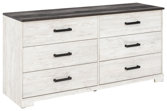 Shawburn - White / Black / Gray - Six Drawer Dresser - Pewter-tone Pulls Shawburn - White / Black / Gray - Six Drawer Dresser - Pewter-tone Pulls