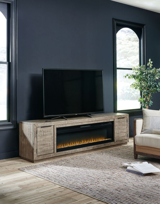 Krystanza - Weathered Gray - TV Stand With Wide Fireplace Insert Krystanza - Weathered Gray - TV Stand With Wide Fireplace Insert