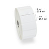 Zebra 10010028 - White Label, Paper, 2 x 1in, Direct Thermal, Z-Perform 2000D, 1 in core, 6 Rolls/Carton Showing Label Dimensions