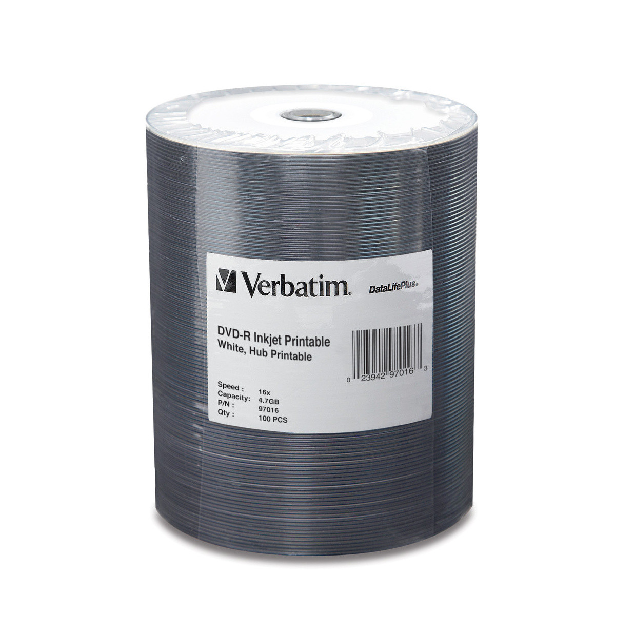Verbatim 97016 DVD-R White Inkjet Hub Printable - 100 Disc Spindle