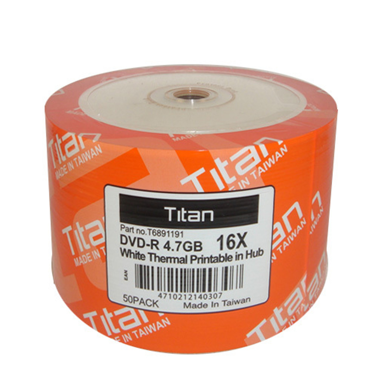 Titan DVD-R 16X White Thermal Hub Printable with Metalized Hub