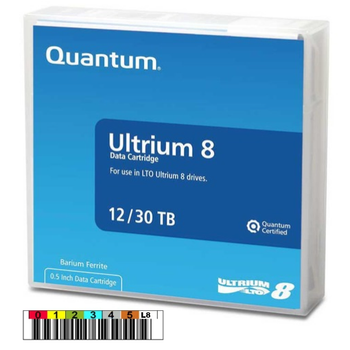 Quantum LTO 8 Tape with Custom Barcode Label (BaFe) MR-L8MQN-01-BC