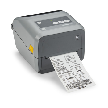 Zebra ZD421 Desktop Thermal Transfer Cartridge Printer ZD421c; 203 dpi, USB, USB Host, Modular Connectivity Slot, BTLE5, EZPL - ZD4A042-C01M00EZ Right Side with Label